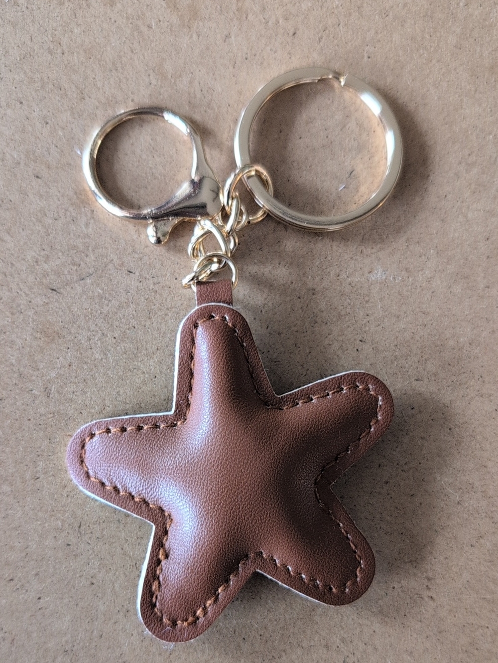 Brown Star Vegan Leather Keychain